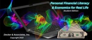 A laptop with a rainbow of colors and money on the keyboard.